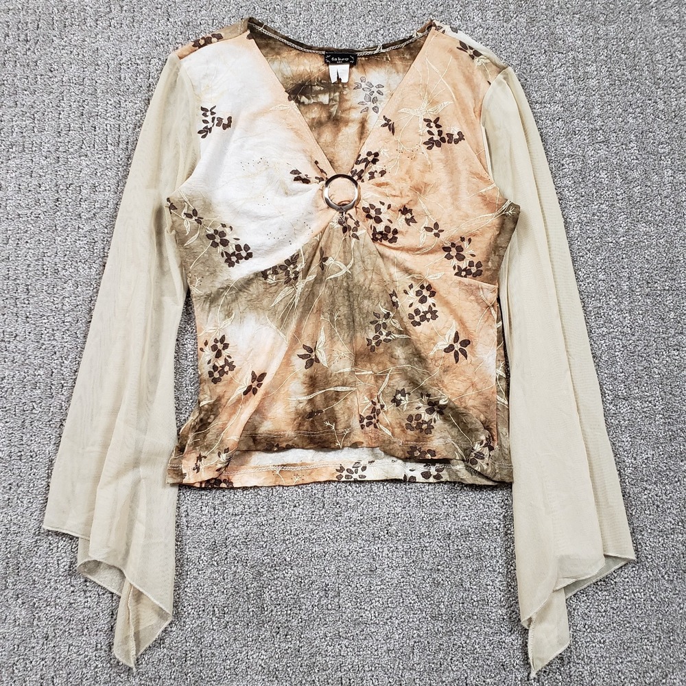 Vtg Y2k Tabom Top size Large Fairycore Boho Hippie Sheer Whimsigoth Crop